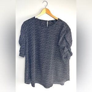 IMNYC Isaac Mizrahi Black White Polka Dot Puff Sleeve Blouse Size LG [000204]